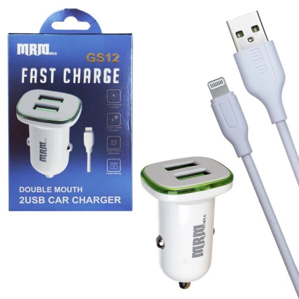 Автомобильное зарядное устройство MRM GS12 5V/2.4A 2USB + Lightning cable 1000mm (white) в коробочке